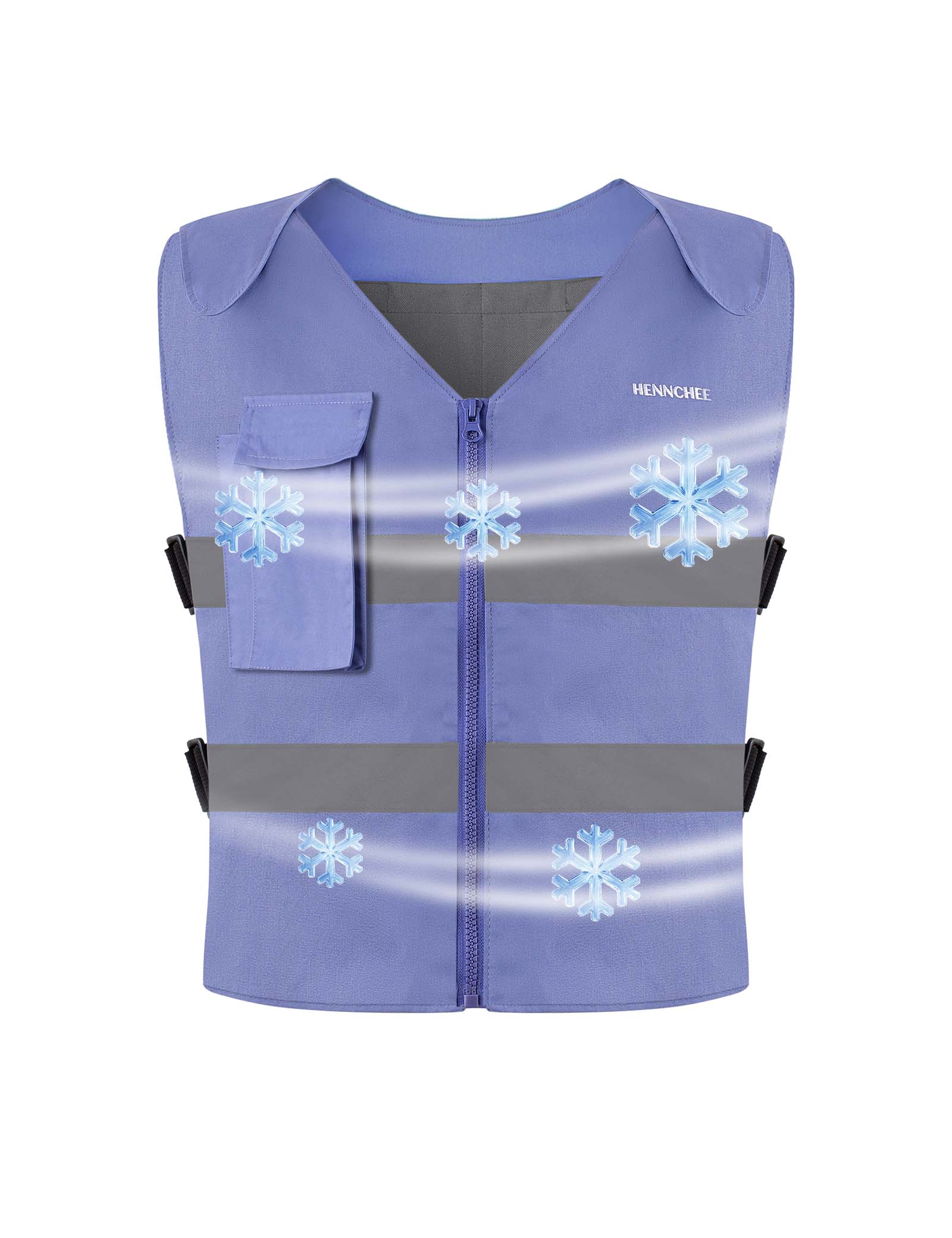 Reflective Cooling Vest with 12 Ice Packs - Blue