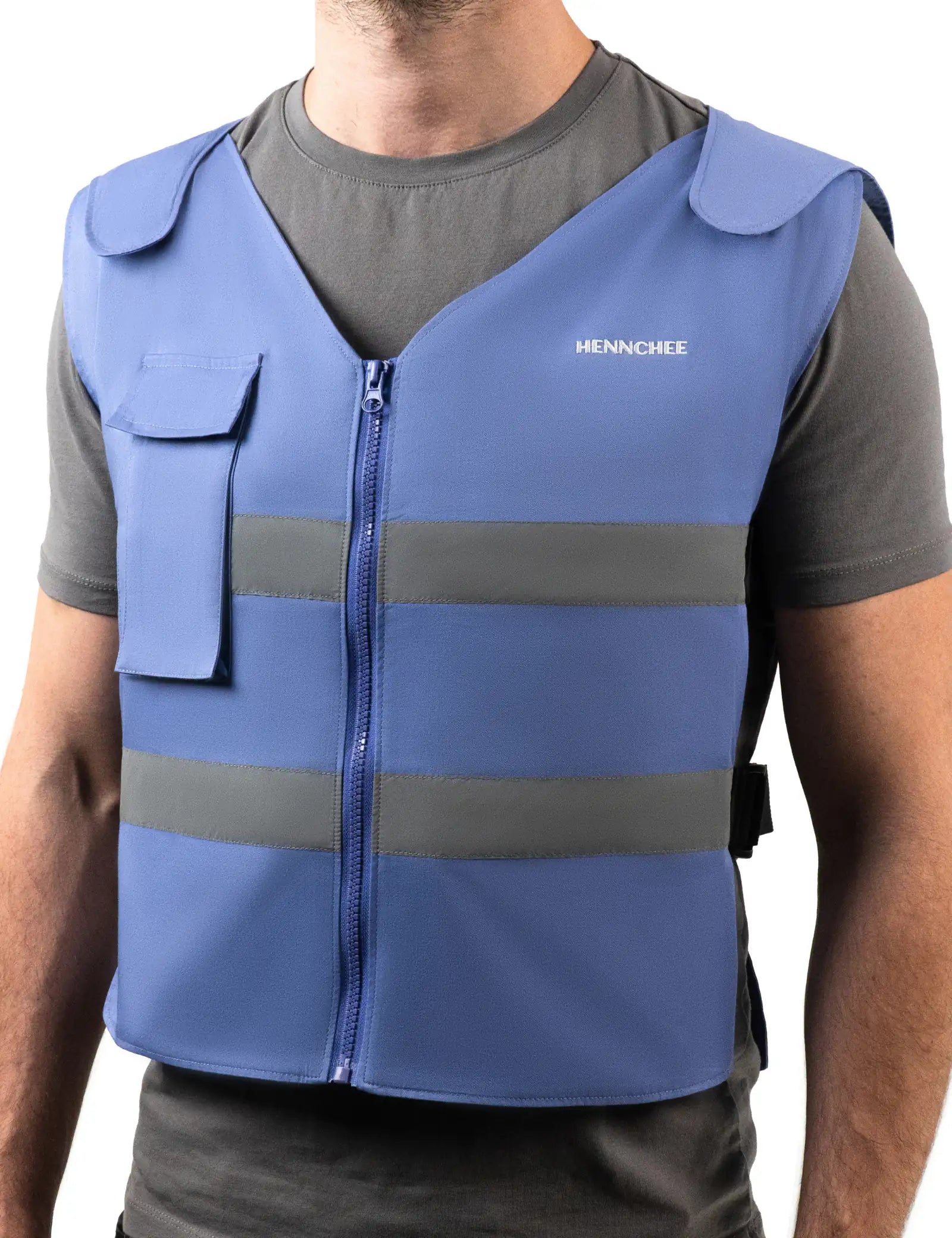 Reflective Cooling Vest with 12 Ice Packs - Blue