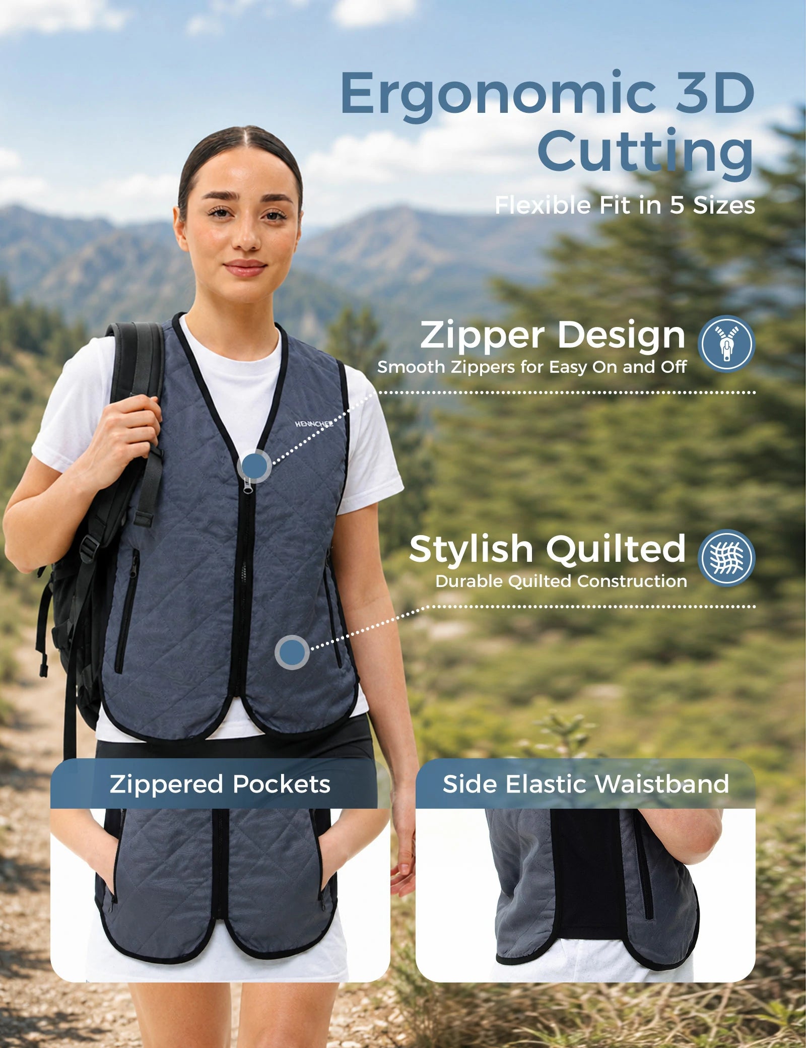 Unisex Cooling Vest with 12 Ice Packs - Grey