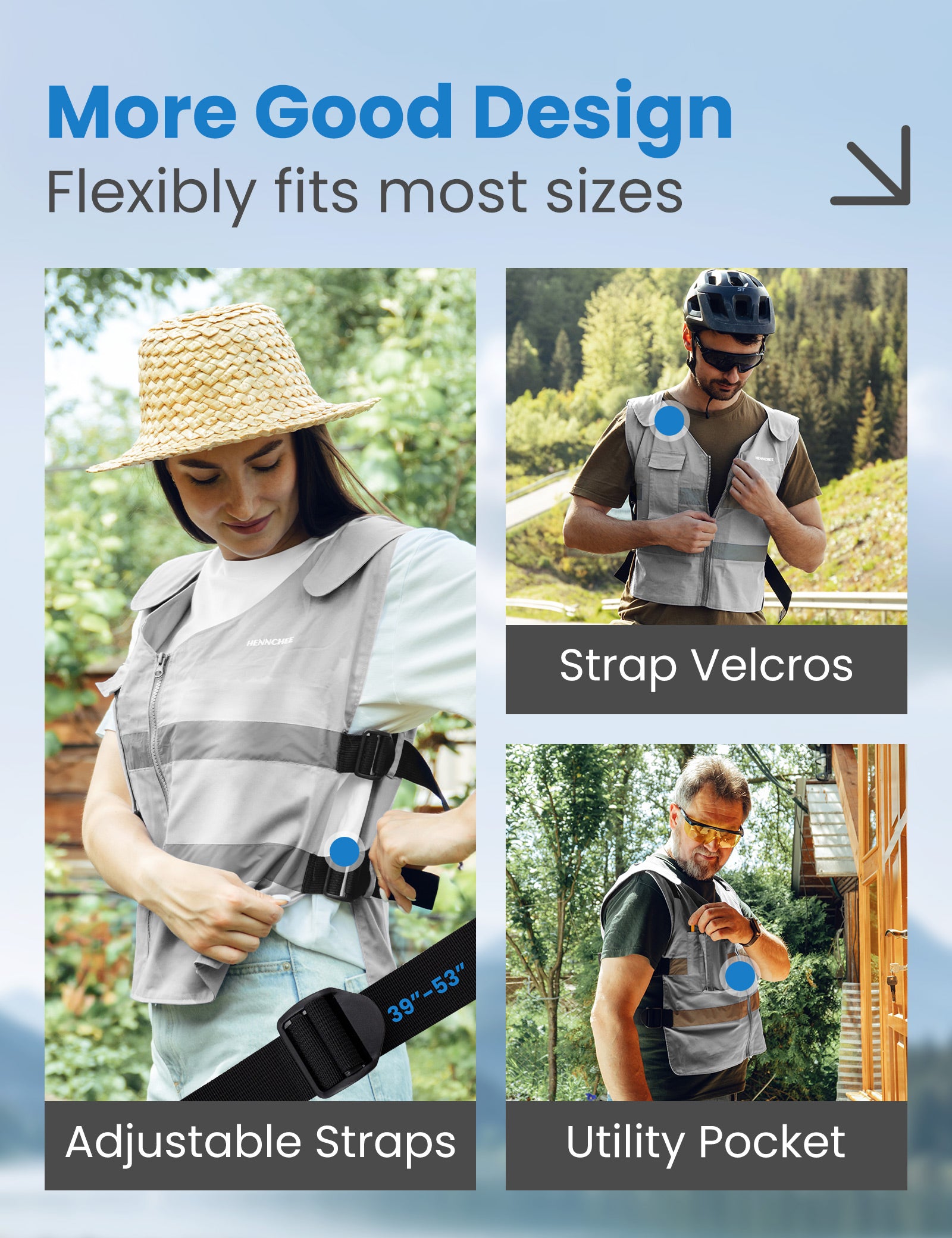 Reflective Cooling Vest with 12 Ice Packs - Grey