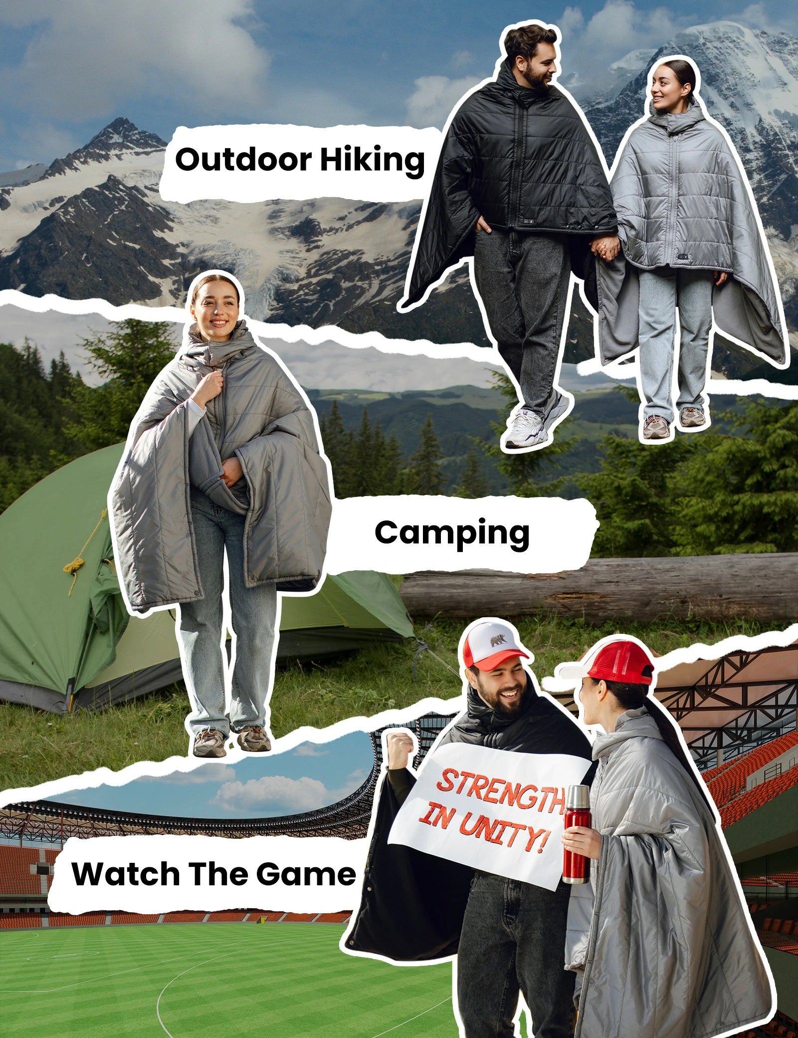 Unisex Heated Wearable Blanket Poncho 70" x 42" with 12V Battery