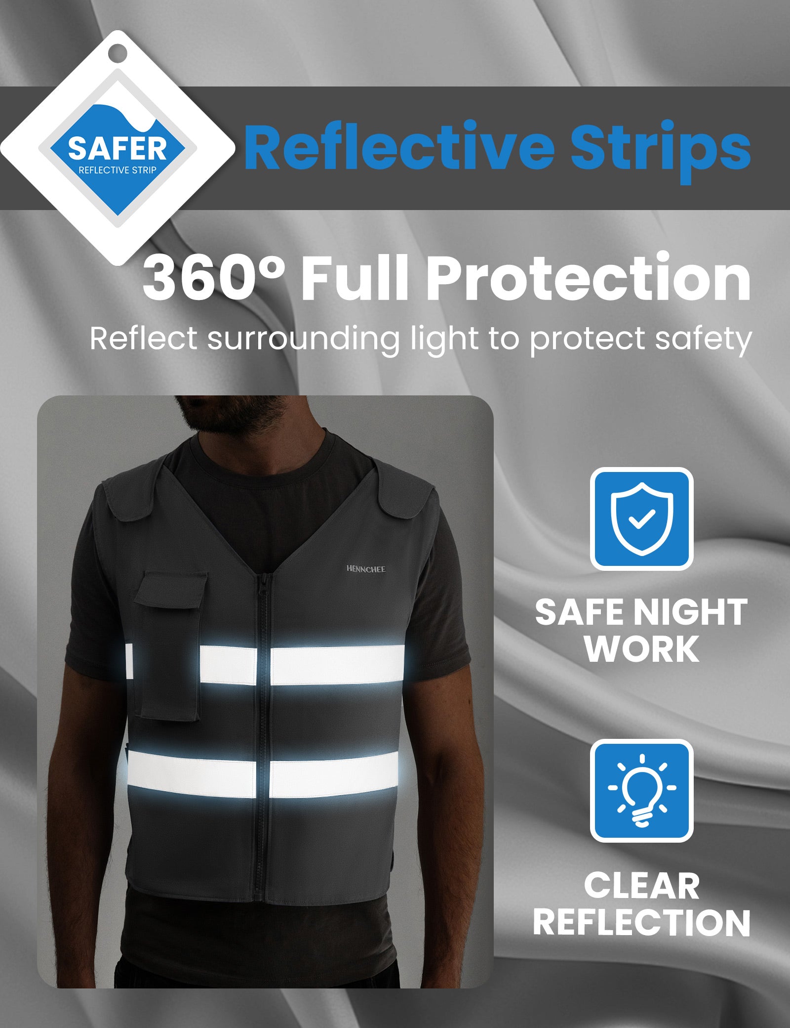 Reflective Cooling Vest with 12 Ice Packs - Grey