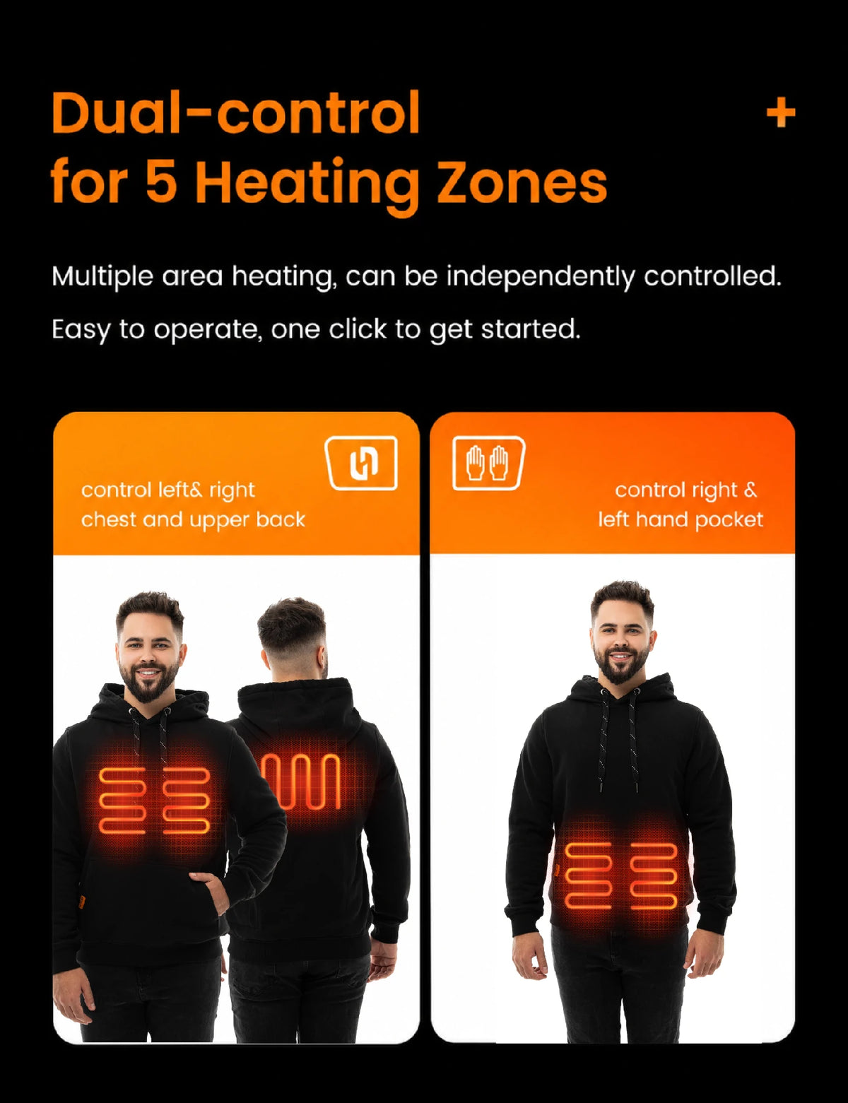 Men's Dual-Control Heated Pullover Hoodie with 12V 16000mah Battery