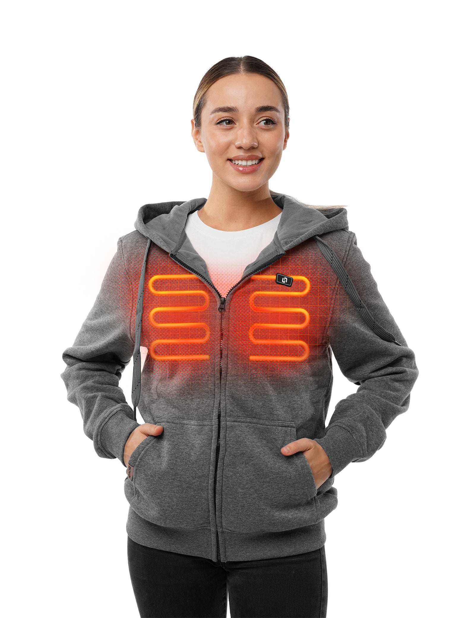Sweat à capuche chauffant entièrement zippé pour femmes gris (amélioré)