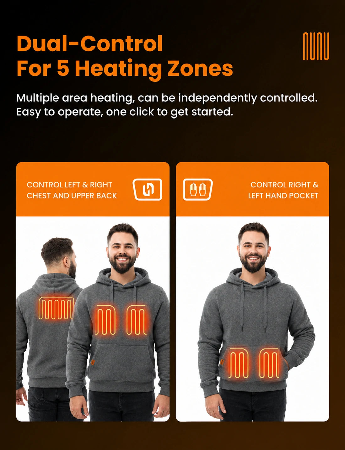 Men's Dual-Control Heated Pullover Hoodie with 12V 16000mah Battery