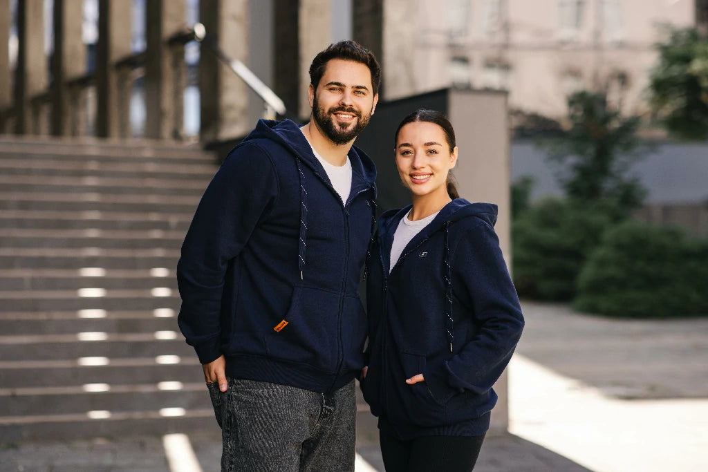 Hennchee navy heated hoodie couple look