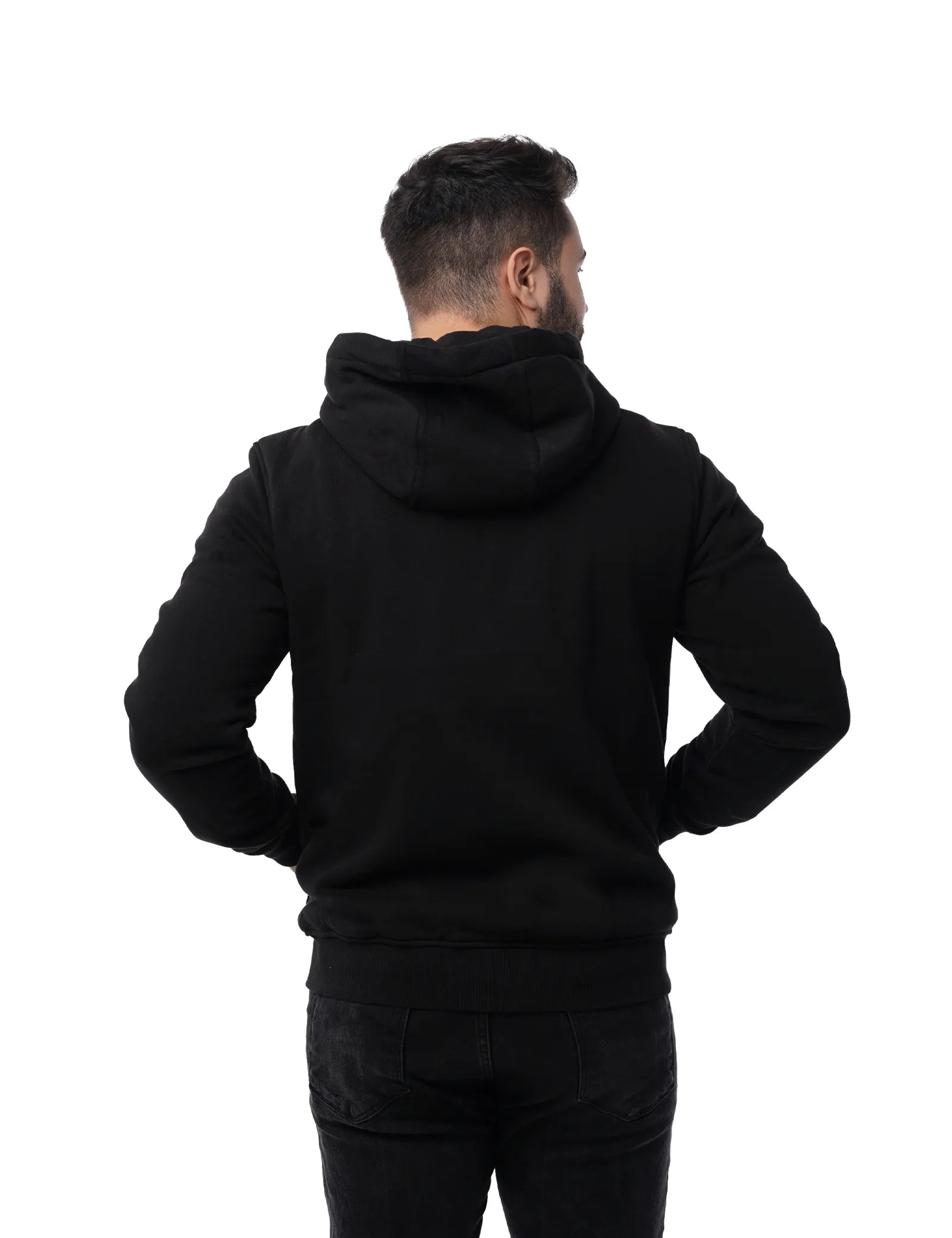 Hennchee Men's Dual-Control Heated Full-Zip Hoodie black back view