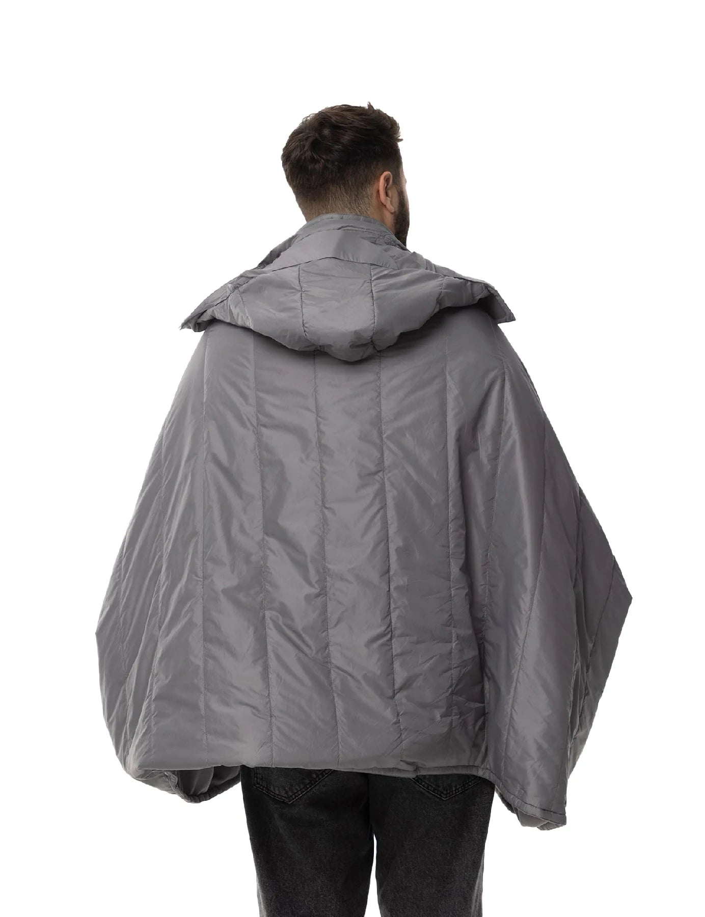 Hennchee men's grey 12V heated poncho side profile view