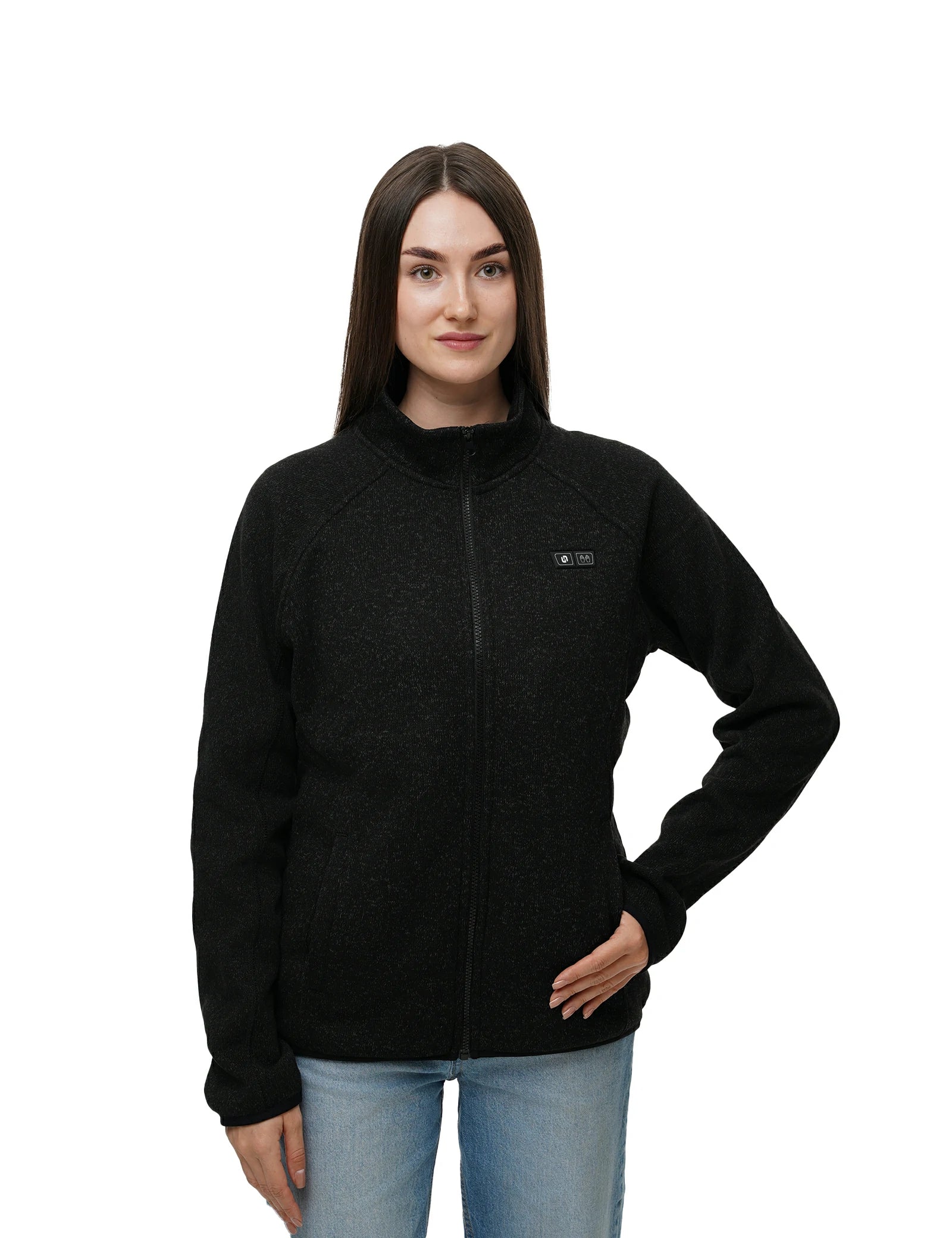 Hennchee Women's 12V Dual Control Heated Fleece Jacket black front view