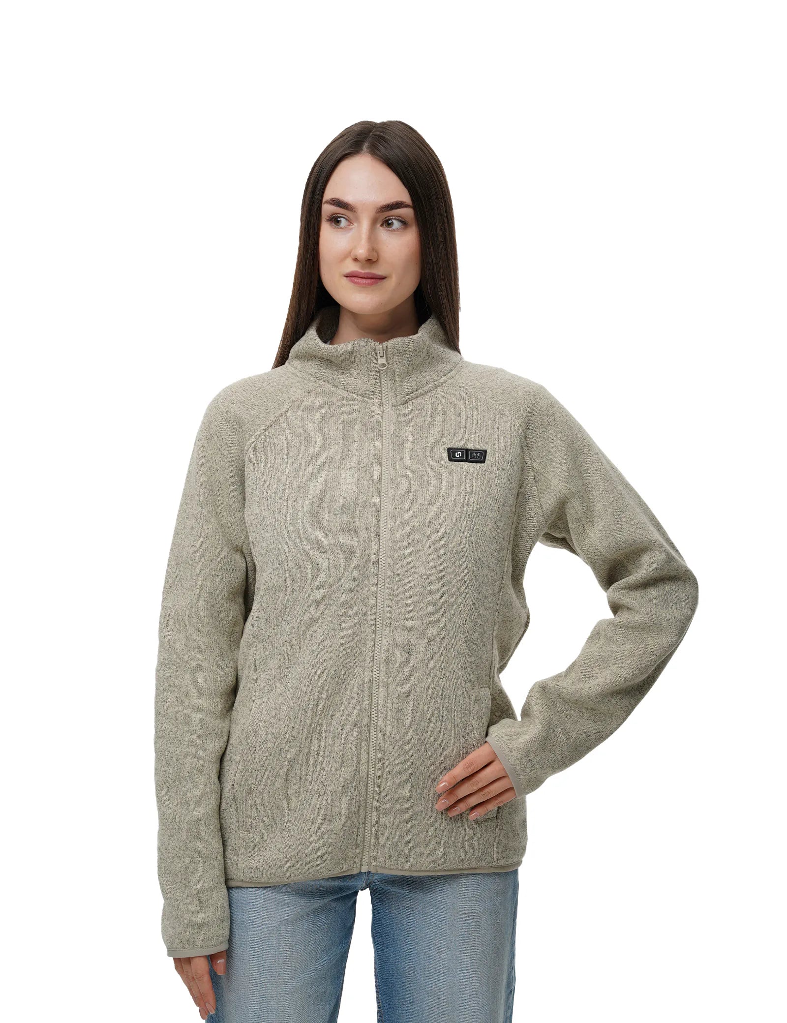 Hennchee Women's 12V Dual Control Heated Fleece Jacket grey front view