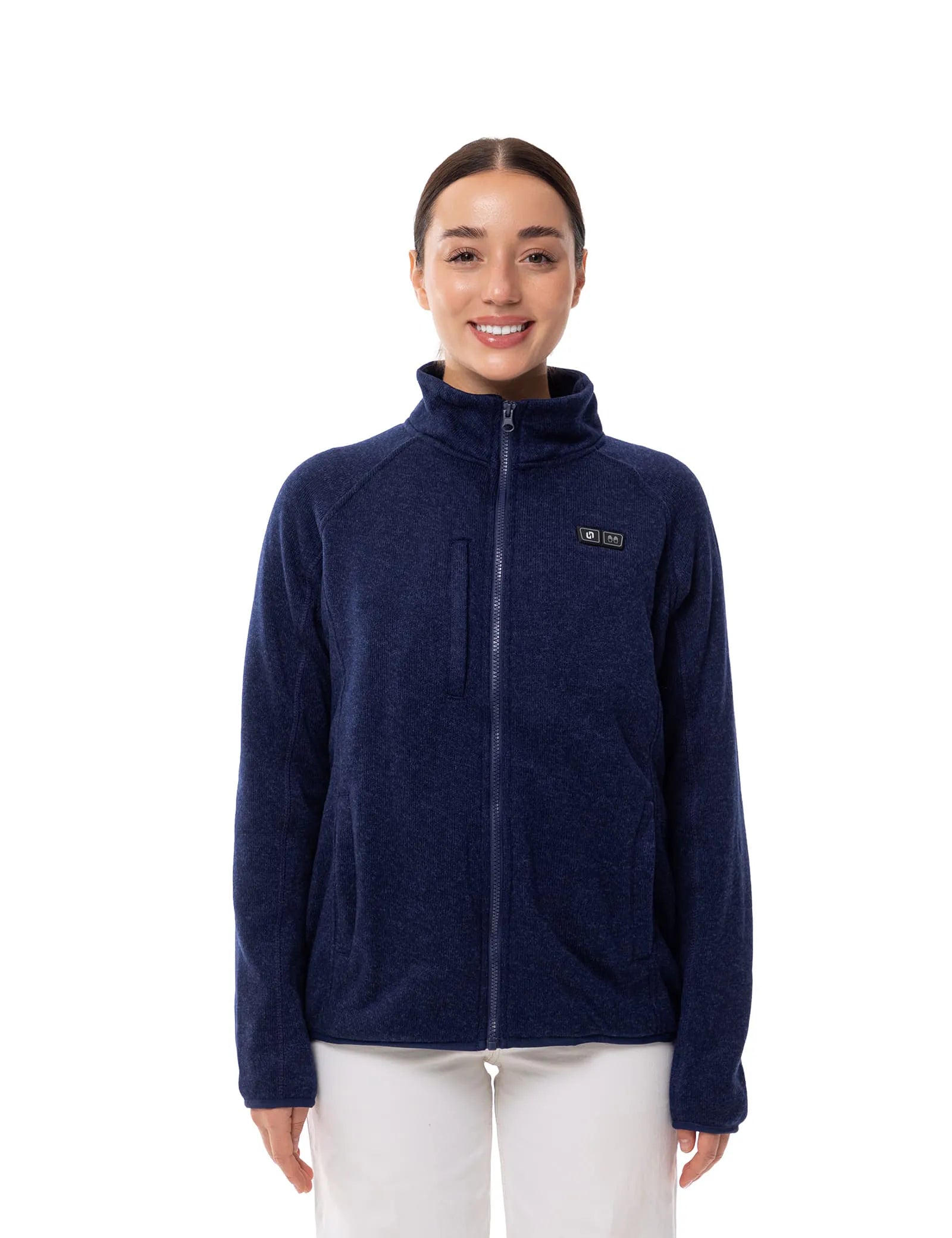 Hennchee Women's 12V Dual Control Heated Fleece Jacket navy front view