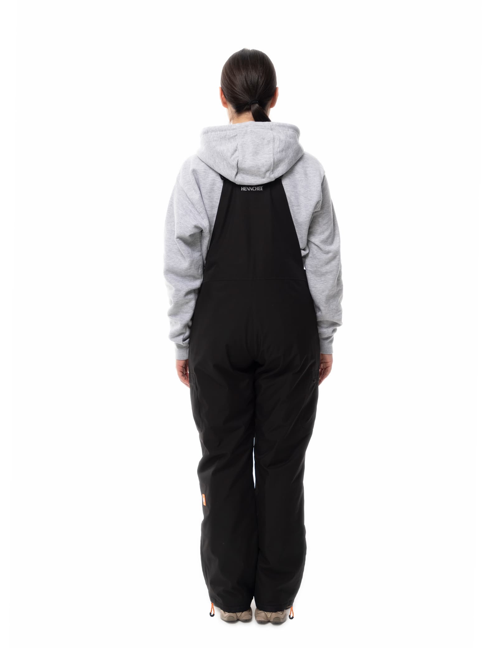 Hennchee women's heated bib overalls black full back view