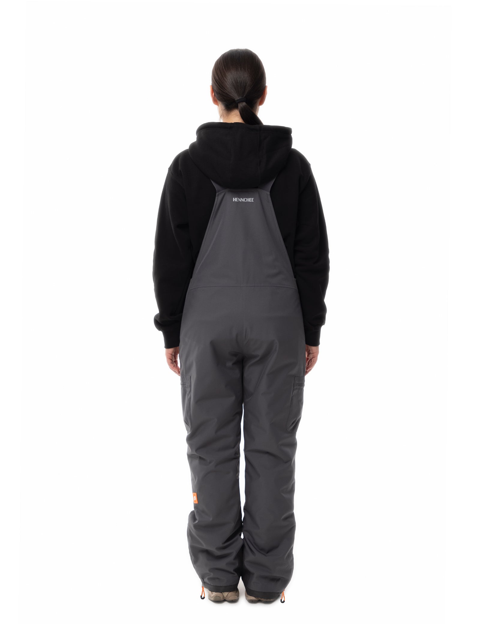 Hennchee women's heated bib overalls grey full back view