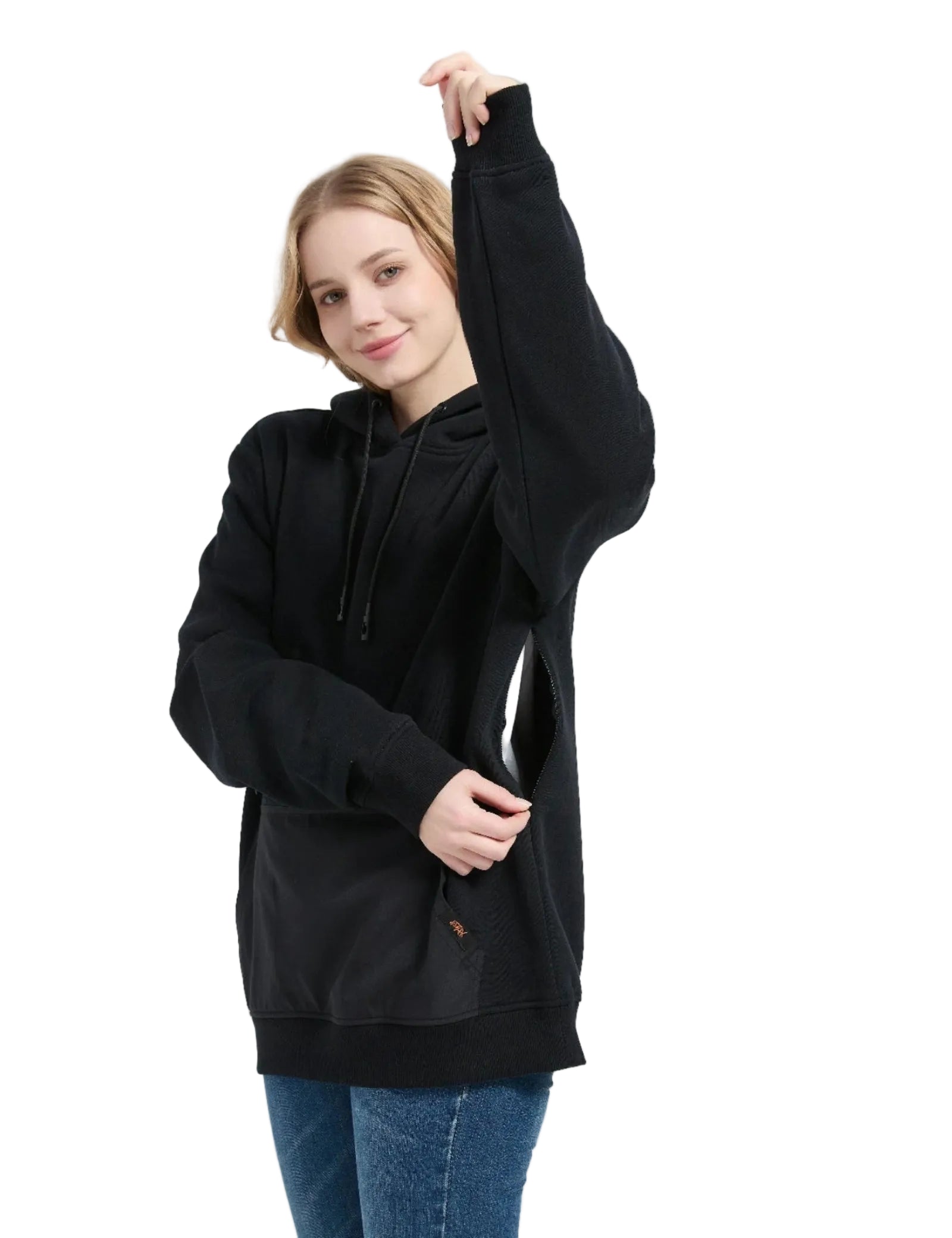 Functional hidden pockets for passport and phone storage on the Relexit travel hoodie for smarter travel