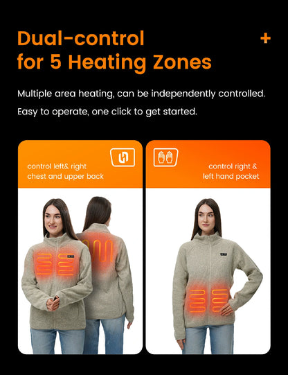 Women's Dual Control Heated Fleece Jacket with 12V 16000mah Battery