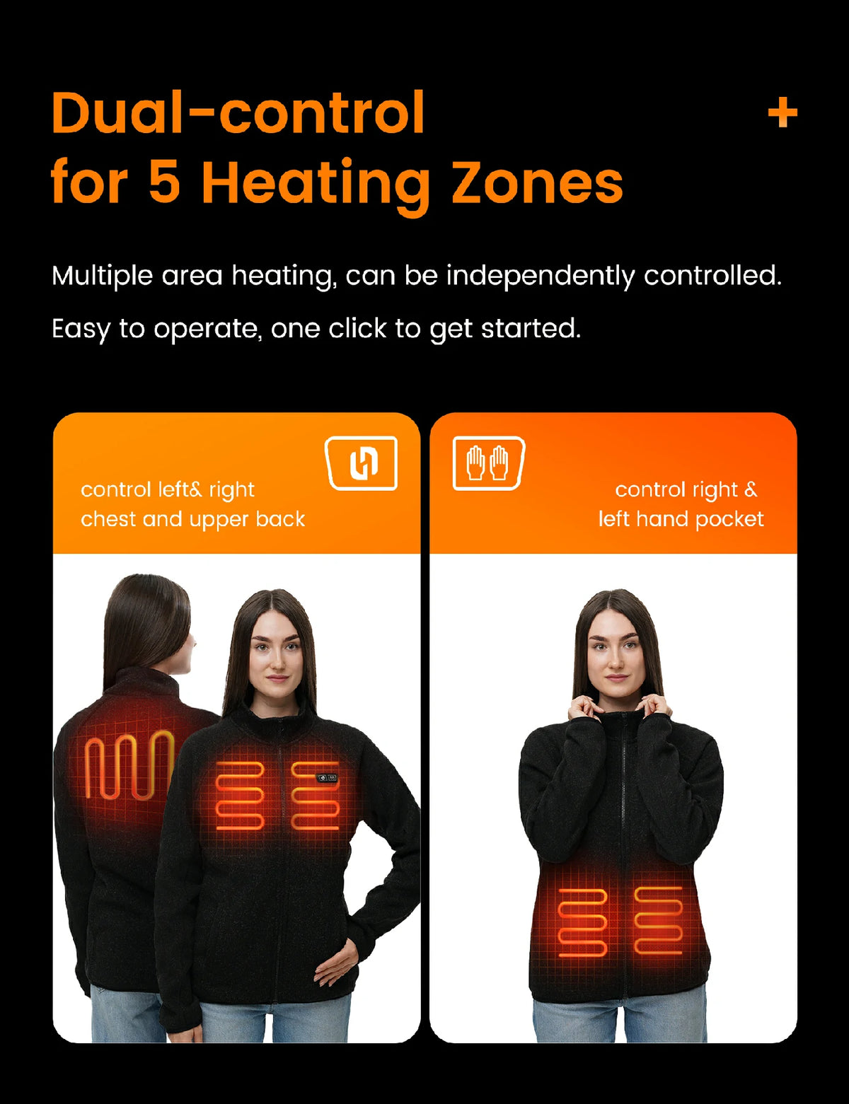 Women's Dual Control Heated Fleece Jacket with 12V 16000mah Battery