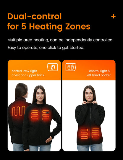 Women's Dual Control Heated Fleece Jacket with 12V 16000mah Battery