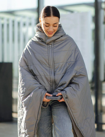 Unisex Heated Wearable Blanket Poncho 70" x 42" with 12V Battery