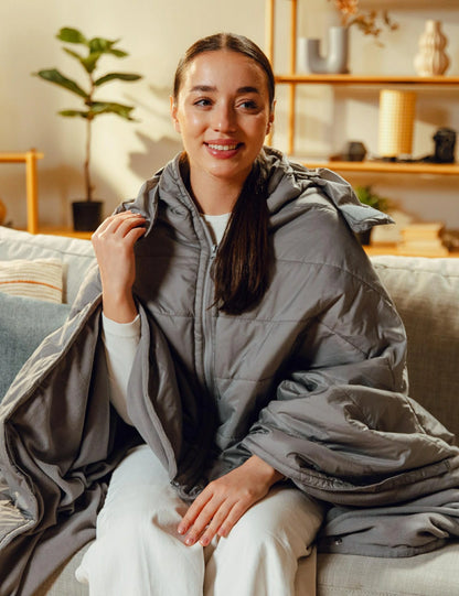 Unisex Heated Wearable Blanket Poncho 70" x 42" with 12V Battery