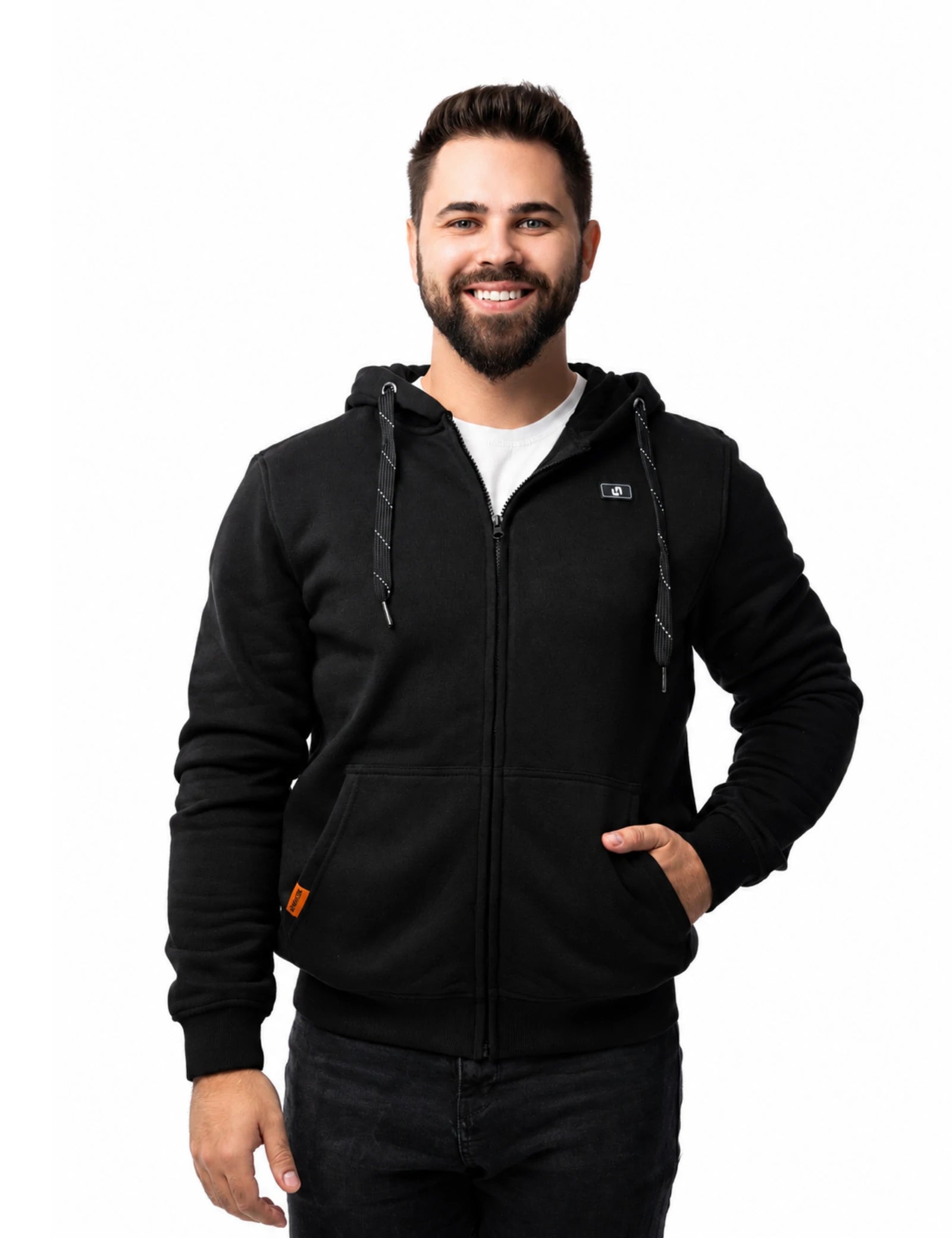 Sweat à capuche chauffant entièrement zippé pour hommes noir (amélioré) 