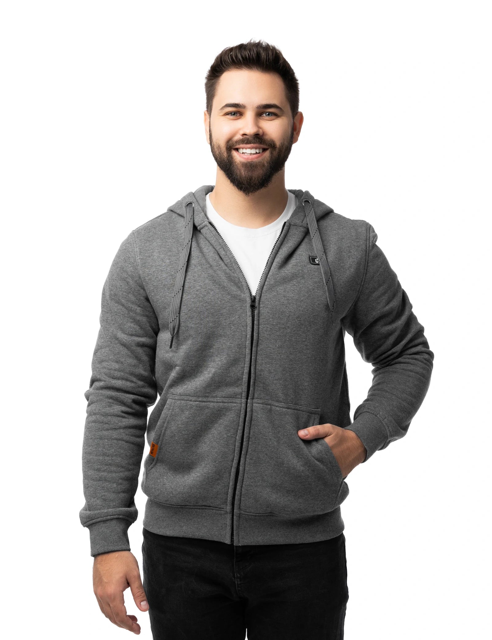Sweat à capuche chauffant entièrement zippé pour hommes noir (amélioré) 