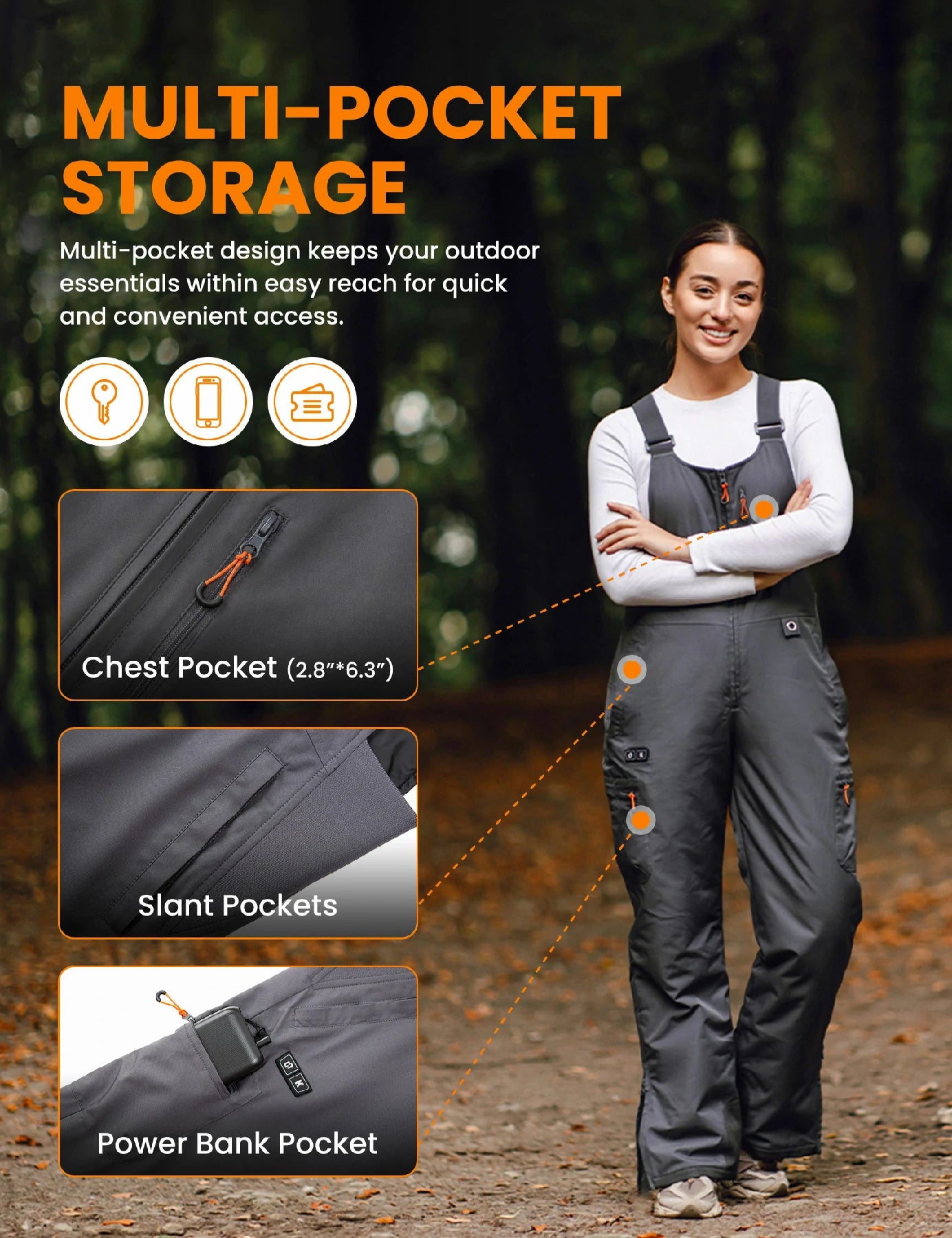 Women's Heated Bib Overalls with 12V Battery