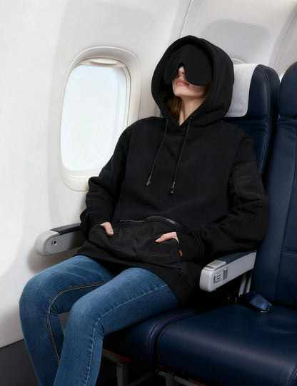 Relexit® All-in-One Travel Hoodie with Built-in Blackout Eye Mask – Unisex