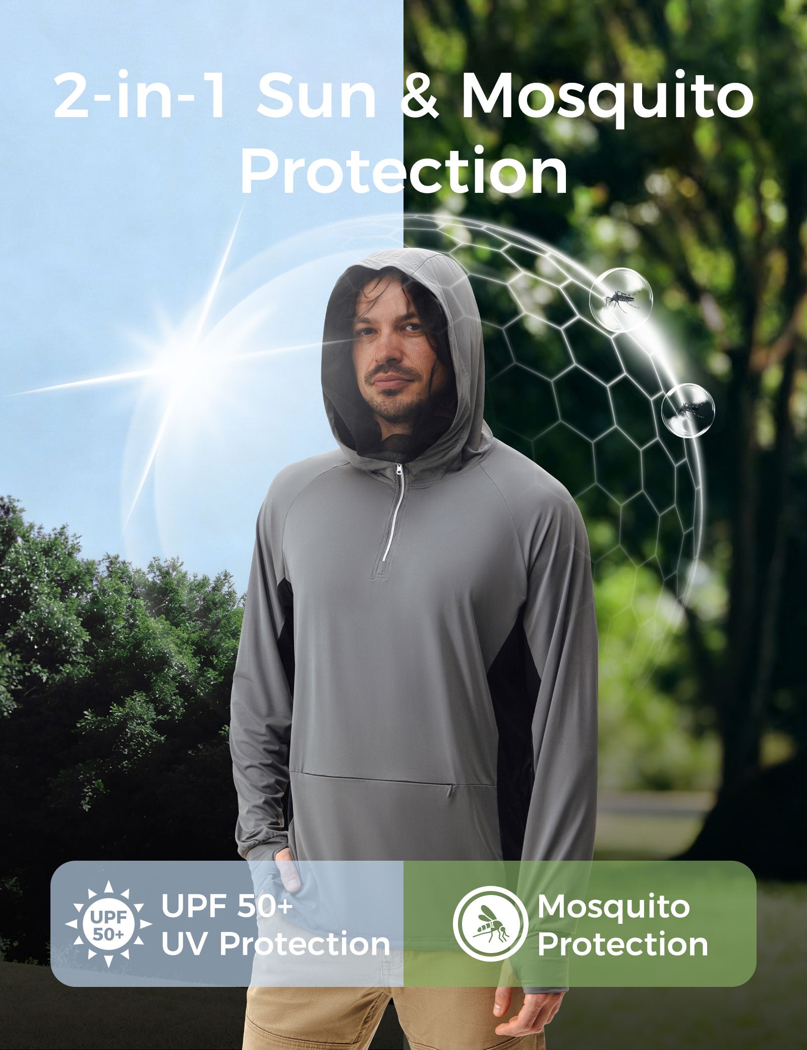 Men's UPF 50+ Sun Protection Bug Jacket - Grey