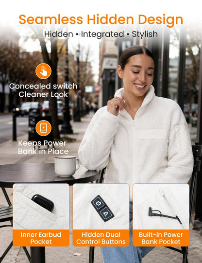 Womens Heated Sherpa Fleece Jacket 12V 16000mah Battery