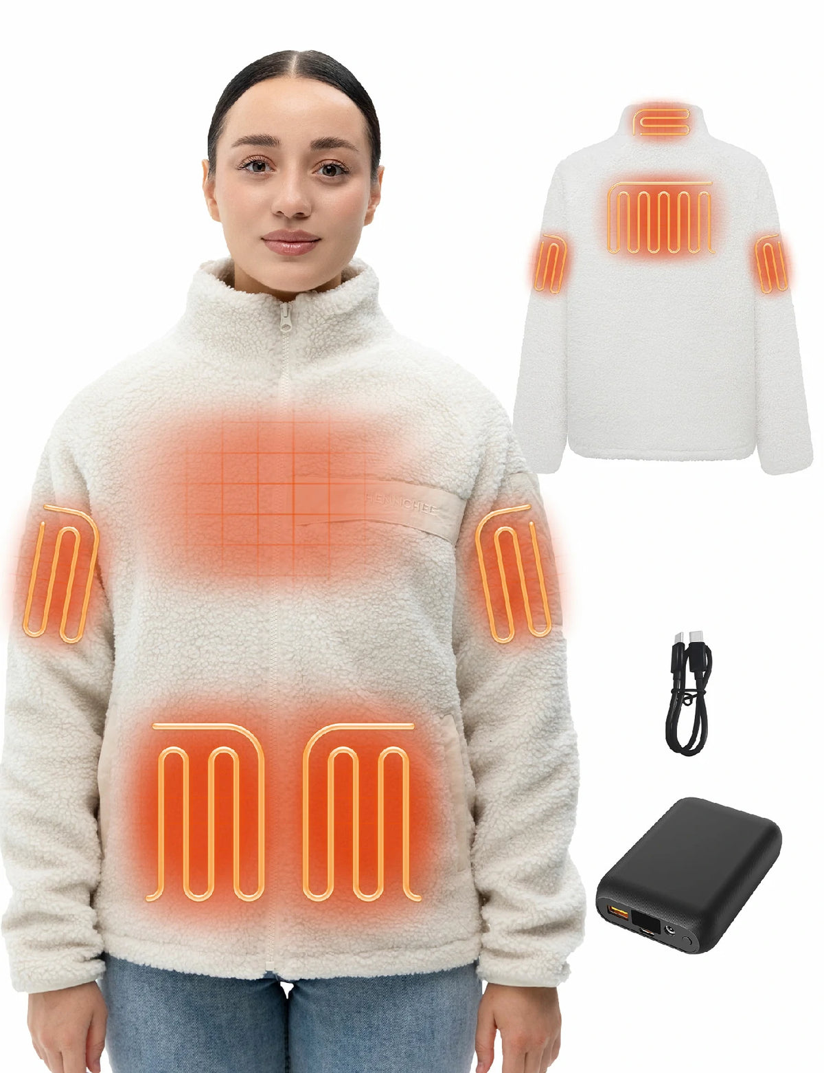 Womens Heated Sherpa Fleece Jacket 12V 16000mah Battery