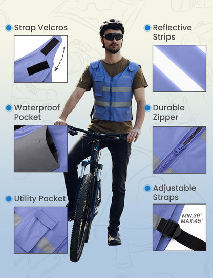 Reflective Cooling Vest with 12 Ice Packs - Blue