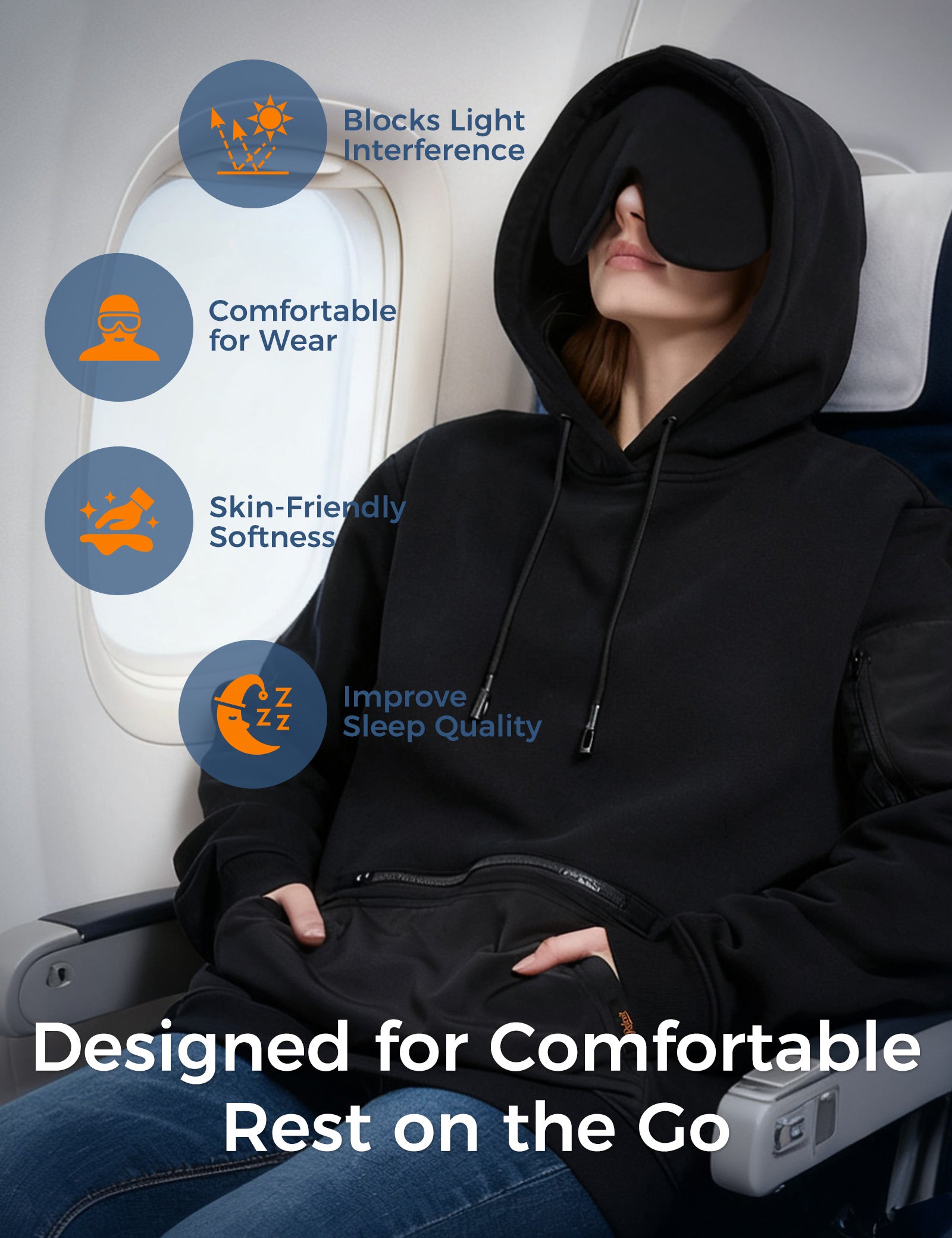 Relexit® All-in-One Airplane Travel Hoodie with Built-in Eye Mask