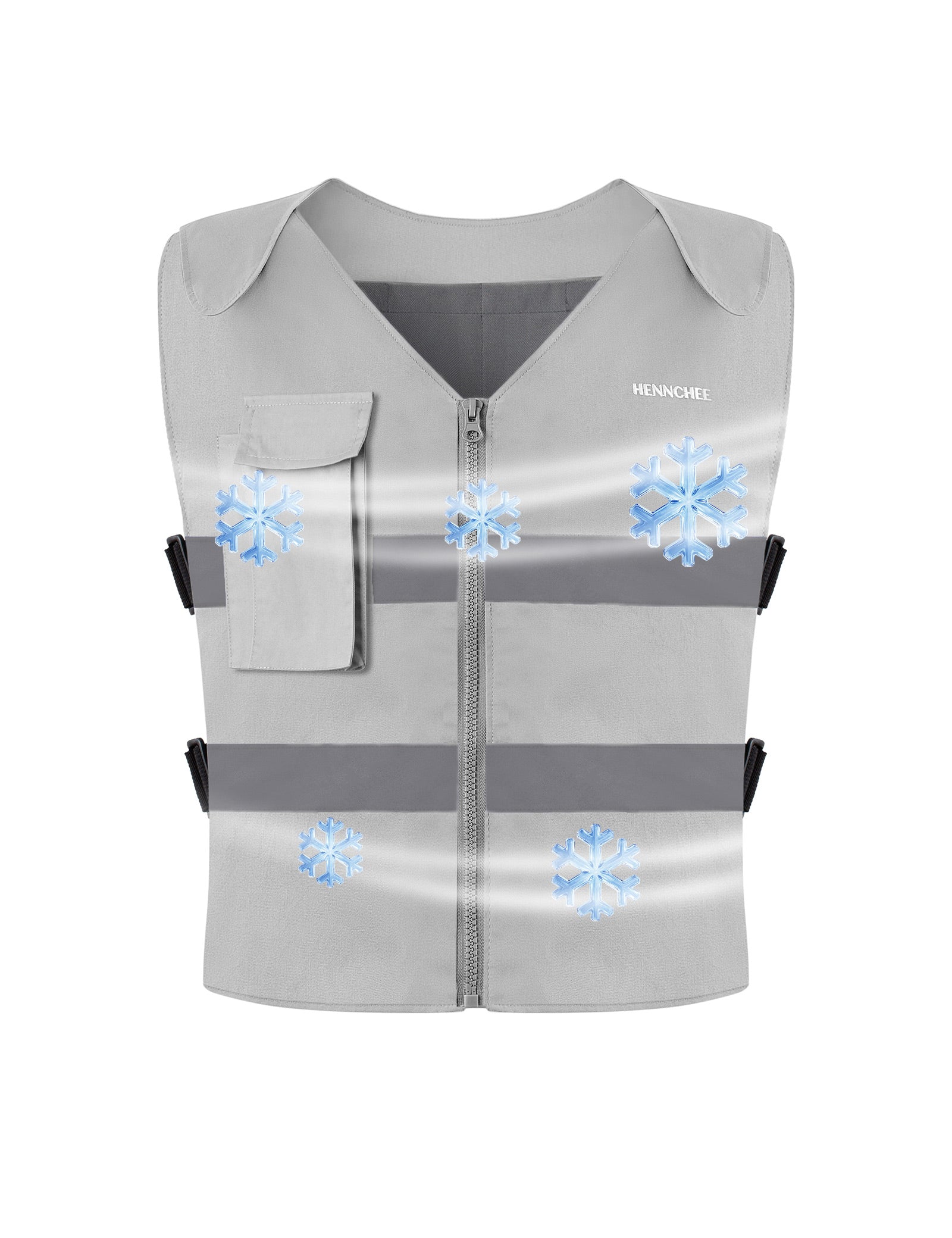 Reflective Cooling Vest with 12 Ice Packs - Grey