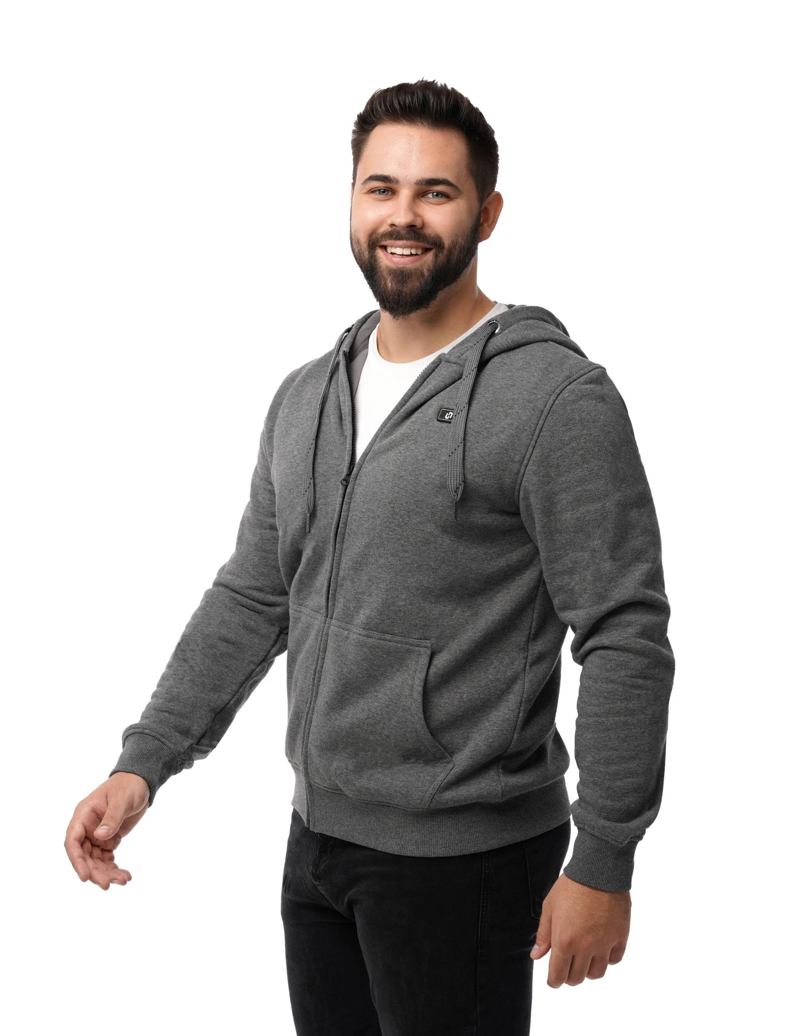 Sweat à capuche chauffant entièrement zippé pour hommes noir (amélioré) 