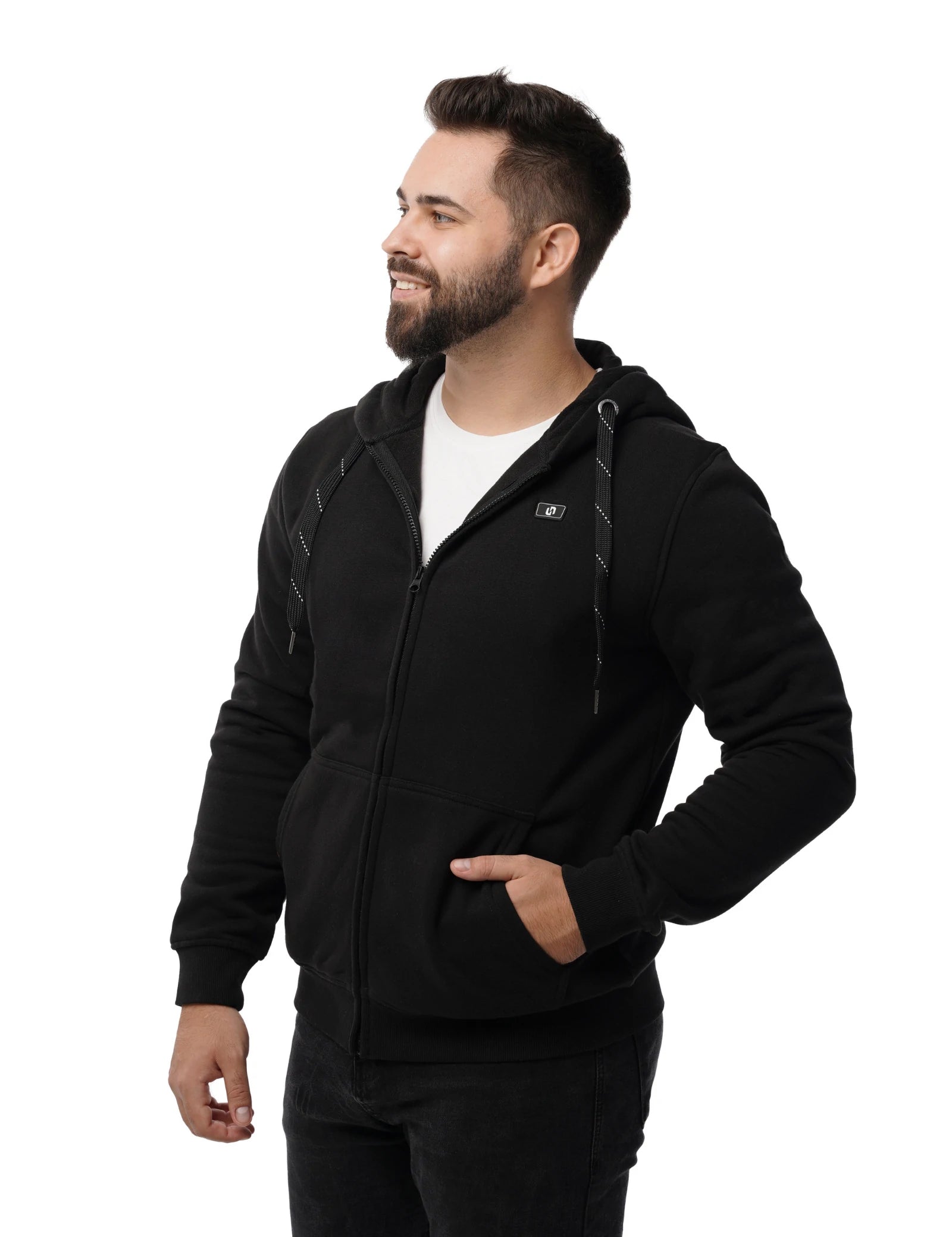 Sweat à capuche chauffant entièrement zippé pour hommes noir (amélioré) 