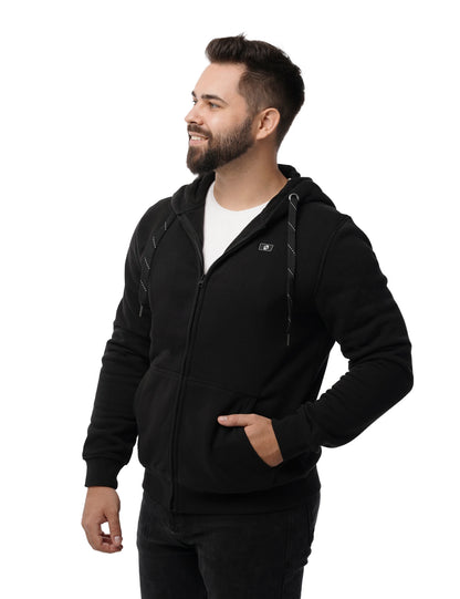 Sweat à capuche chauffant entièrement zippé pour hommes noir (amélioré) 