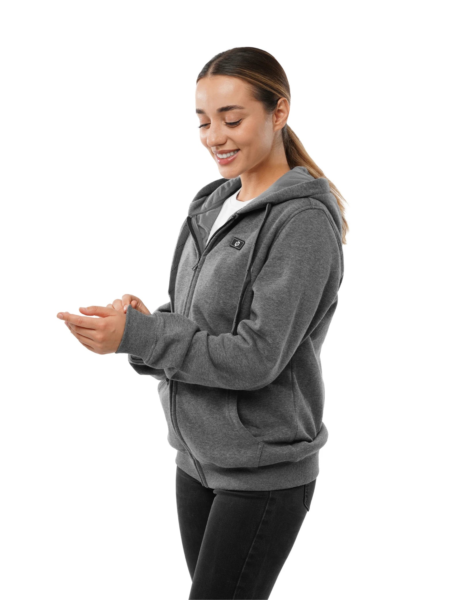 Sweat à capuche chauffant entièrement zippé pour femmes noir (amélioré) 