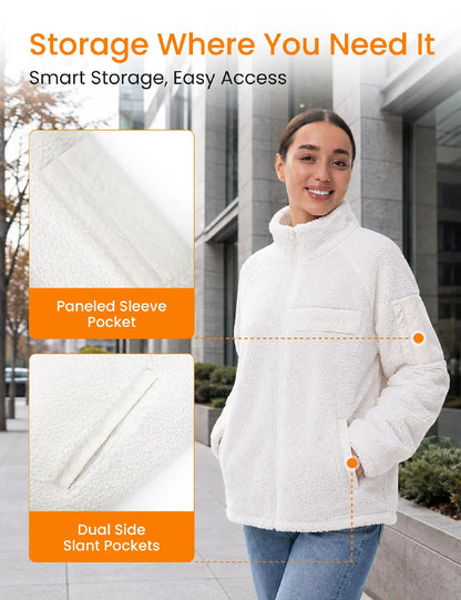 Womens Heated Sherpa Fleece Jacket 12V 16000mah Battery