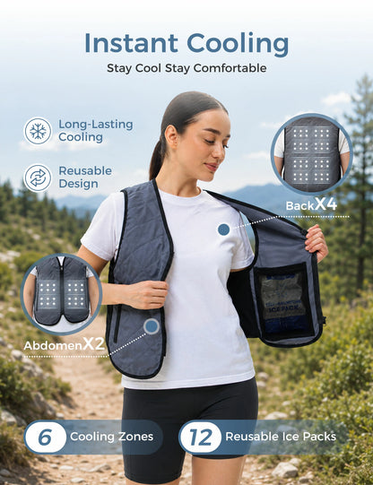 Unisex Cooling Vest with 12 Ice Packs - Grey
