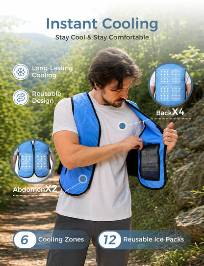 Cooling Vest with 12 Ice Packs - Blue