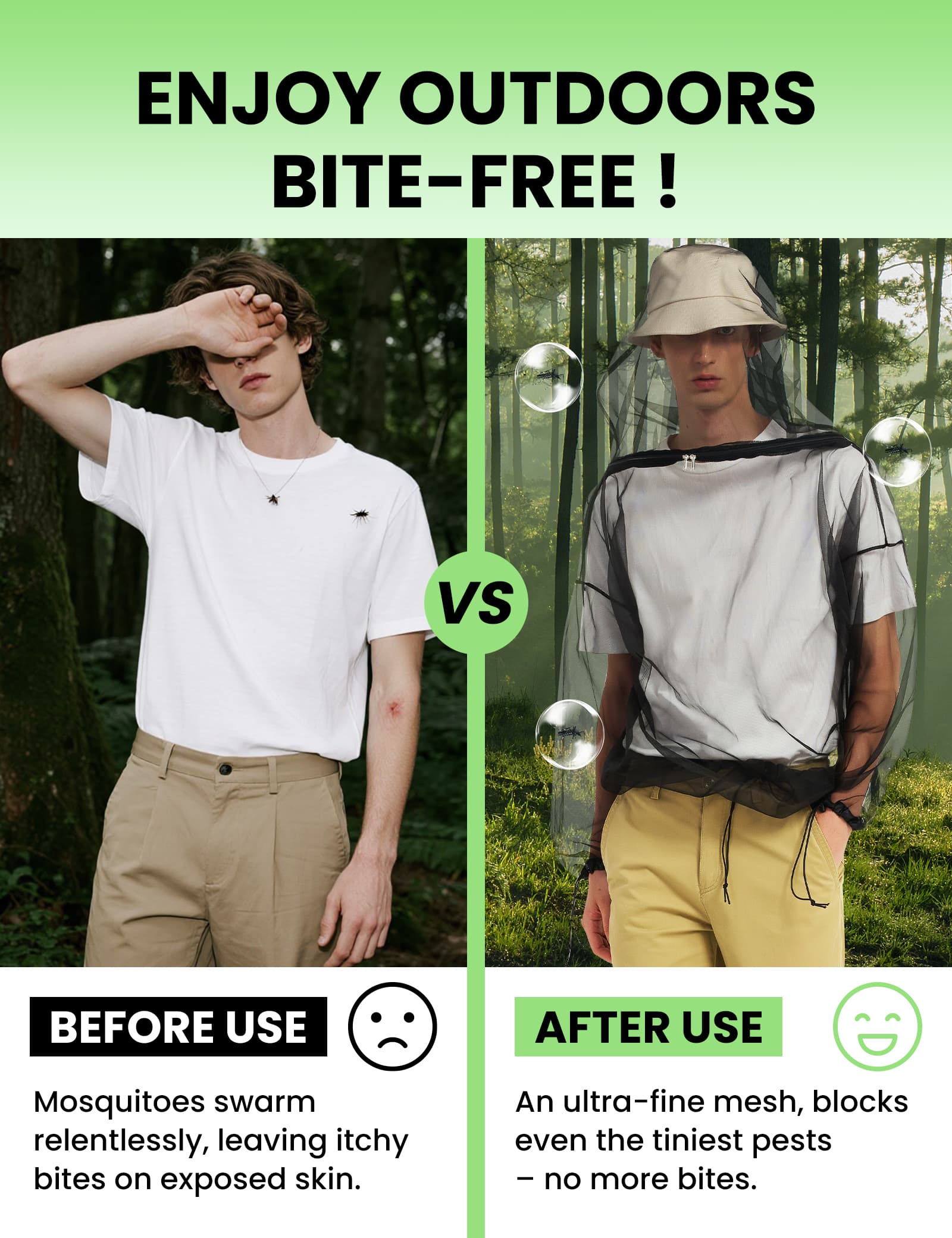 Unisex Chemical-Free Bug Proof Mosquito Jacket - Black