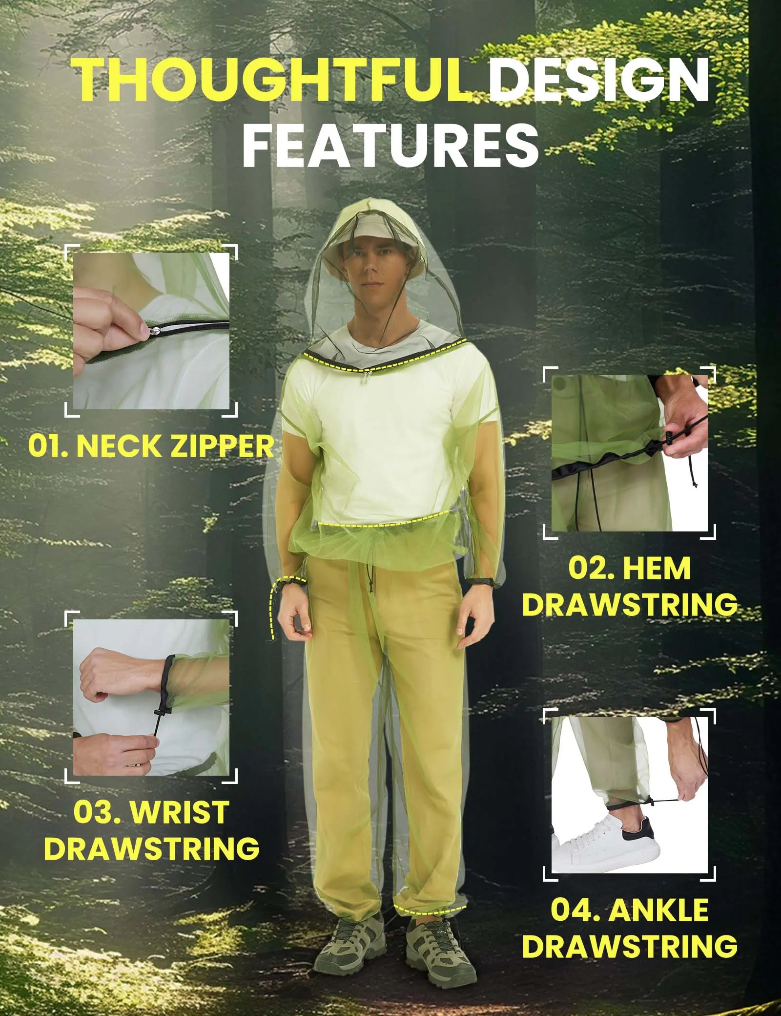 Chemical-Free Bug Proof Mosquito Suit - Green