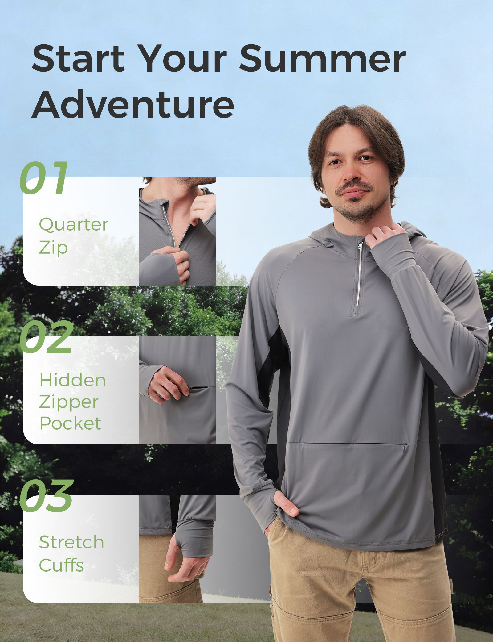 Men's UPF 50+ Sun Protection Bug Jacket - Grey