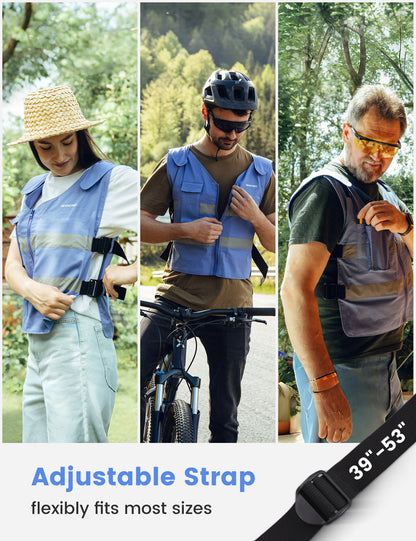 Reflective Cooling Vest with 12 Ice Packs - Blue