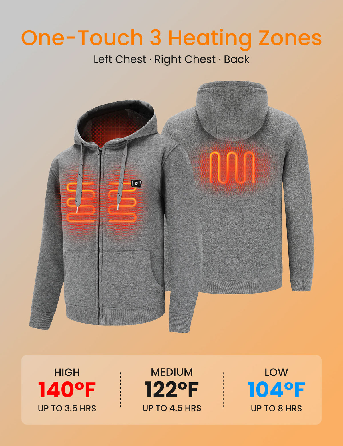 Women's Heated Full-Zip Hoodie with 5V 12000mah Battery