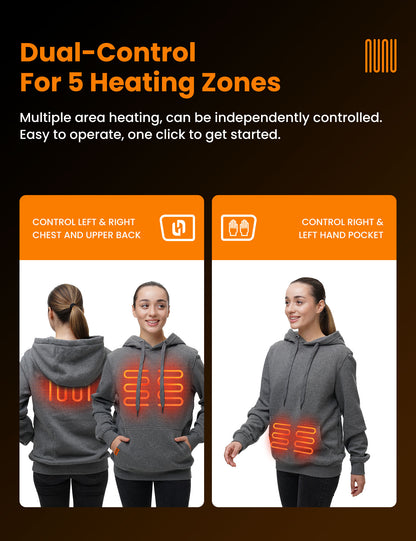 Women's Dual-Control Heated Pullover Hoodie with 12V 16000mah Battery