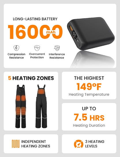 Men's Reflection Heated Bib Overalls with 12V 16000mah Battery