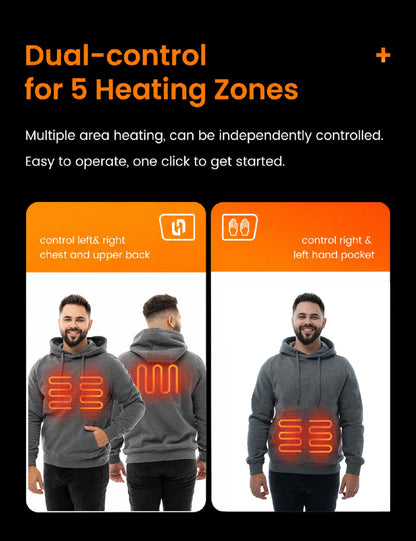 Men's Dual-Control Heated Pullover Hoodie with 12V 16000mah Battery