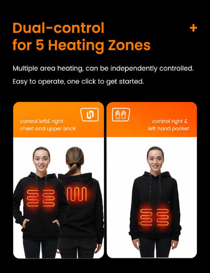 Women's Dual-Control Heated Pullover Hoodie with 12V 16000mah Battery