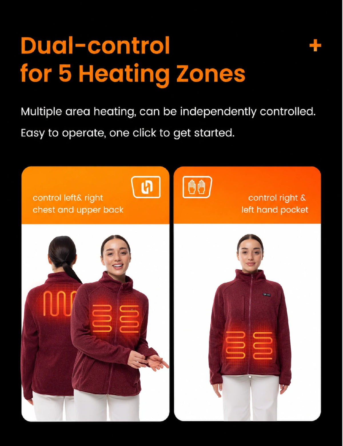 Women's Dual Control Heated Fleece Jacket with 12V 16000mah Battery